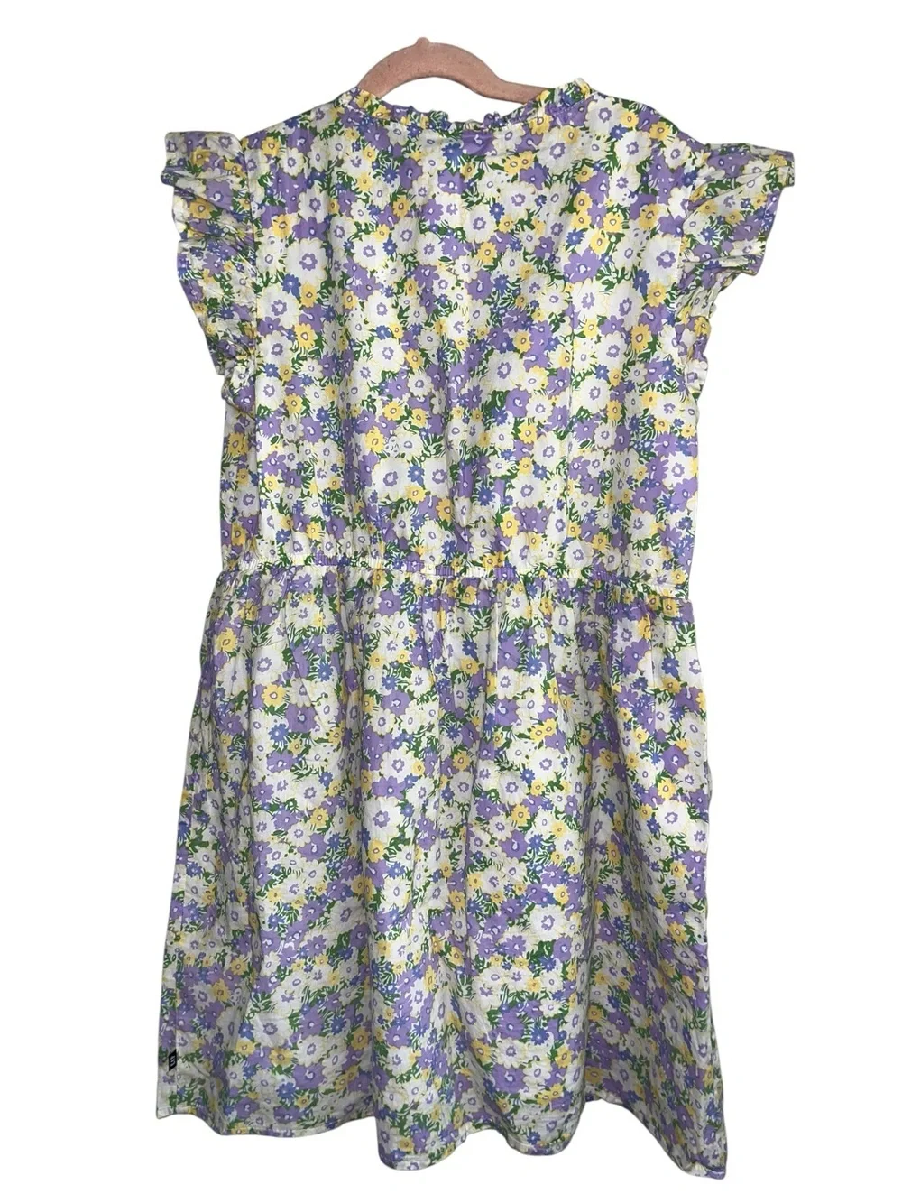 Gap Kids Girls 10/12 Purple Yellow Floral Ruffle Sleeve Button Front Dress